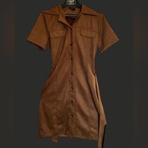 Suede Button-up Dress